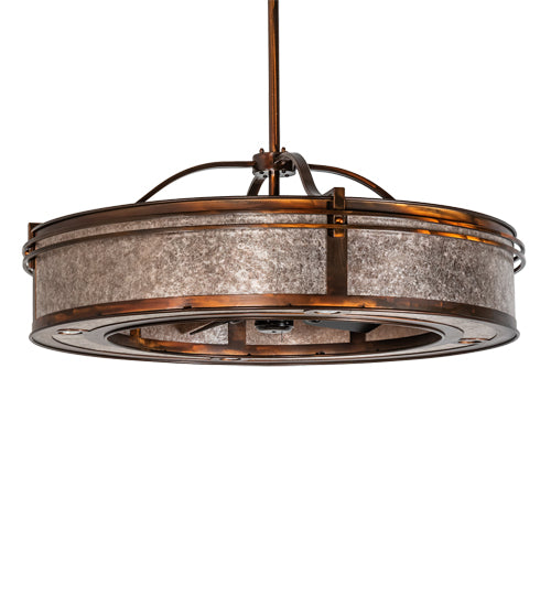 Meyda Lighting Sargent 46" 16-Light Vintage Copper Chandelier With Silver Mica Shade Glass and Fan