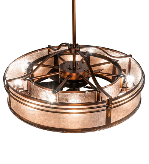 Meyda Lighting Sargent 46" 16-Light Vintage Copper Chandelier With Silver Mica Shade Glass and Fan