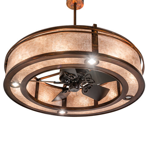 Meyda Lighting Sargent 46" 16-Light Vintage Copper Chandelier With Silver Mica Shade Glass and Fan