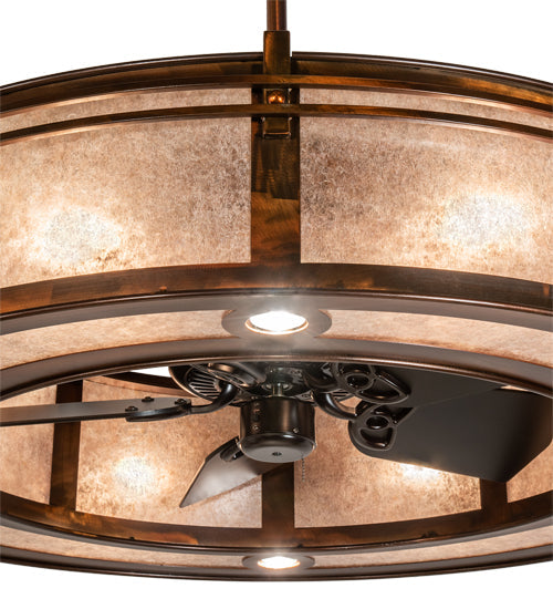 Meyda Lighting Sargent 46" 16-Light Vintage Copper Chandelier With Silver Mica Shade Glass and Fan