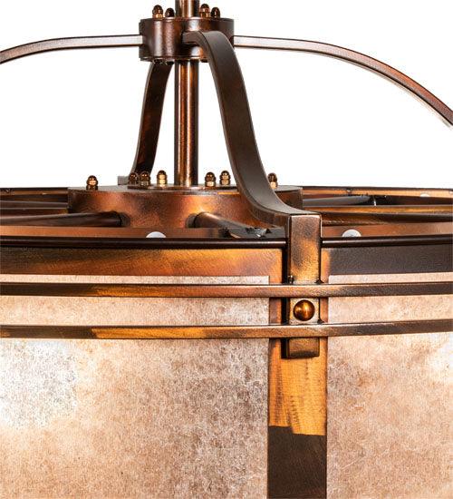 Meyda Lighting Sargent 46" 16-Light Vintage Copper Chandelier With Silver Mica Shade Glass and Fan