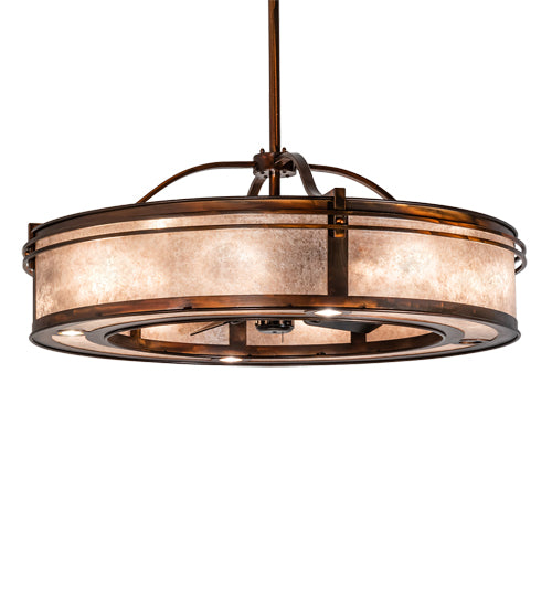 Meyda Lighting Sargent 46" 16-Light Vintage Copper Chandelier With Silver Mica Shade Glass and Fan