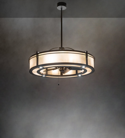 Meyda Lighting Sargent 46" 20-Light Bronze Metallic Chandelier With Beige Sahara Taupe Idalight Shade and Fan