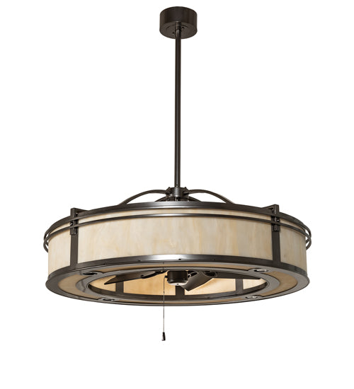 Meyda Lighting Sargent 46" 20-Light Bronze Metallic Chandelier With Beige Sahara Taupe Idalight Shade and Fan