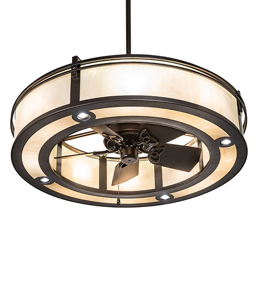 Meyda Lighting Sargent 46" 20-Light Bronze Metallic Chandelier With Beige Sahara Taupe Idalight Shade and Fan