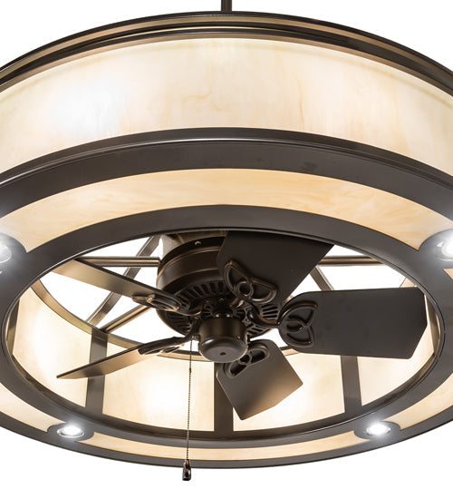 Meyda Lighting Sargent 46" 20-Light Bronze Metallic Chandelier With Beige Sahara Taupe Idalight Shade and Fan