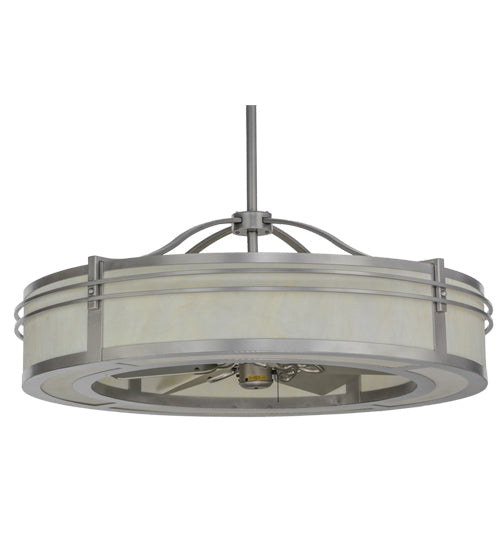 Meyda Lighting Sargent 46" 8-Light Brushed Nickel Chandelier With Bleached Honey Onyx Acrylic Shade and Fan