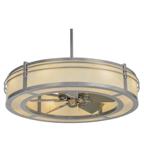 Meyda Lighting Sargent 46" 8-Light Brushed Nickel Chandelier With Bleached Honey Onyx Acrylic Shade and Fan