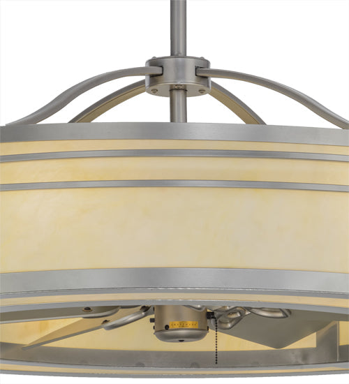 Meyda Lighting Sargent 46" 8-Light Brushed Nickel Chandelier With Bleached Honey Onyx Acrylic Shade and Fan