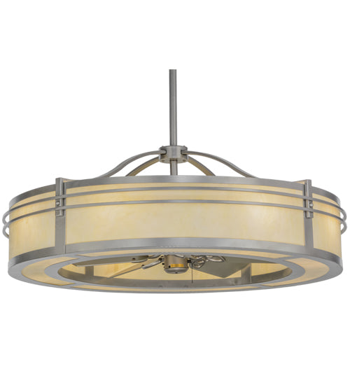 Meyda Lighting Sargent 46" 8-Light Brushed Nickel Chandelier With Bleached Honey Onyx Acrylic Shade and Fan