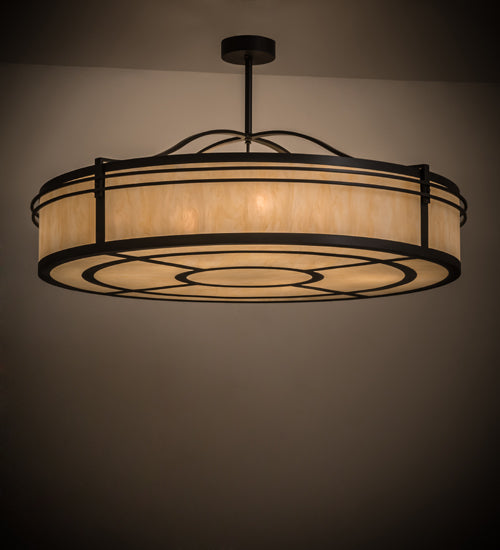 Meyda Lighting Sargent 55" 8-Light Timeless Bronze Pendant Light With Beige Sahara Taupe Idalight Shade Glass