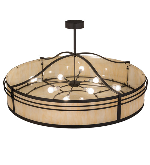Meyda Lighting Sargent 55" 8-Light Timeless Bronze Pendant Light With Beige Sahara Taupe Idalight Shade Glass