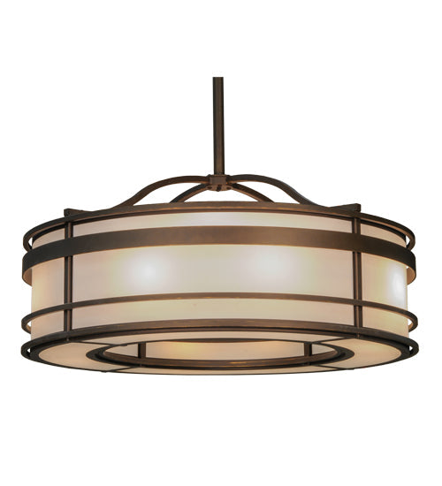 Meyda Lighting Sargent 57" 12-Light Tyler Bronze Pendant Light With White Statuario Idalight Shade Glass