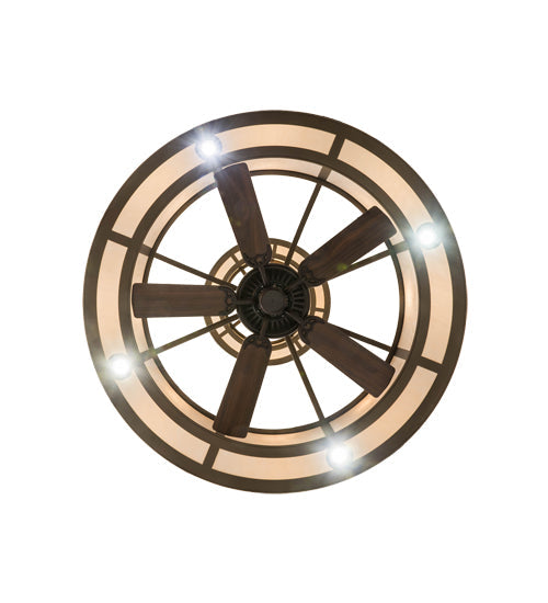 Meyda Lighting Sargent 58" 24-Light 2-Tier Tyler Bronze Chandelier With Beige Fleshtone Idalight Shade Glass and Fan