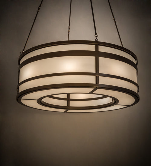 Meyda Lighting Sargent 72" 16-Light Tyler Bronze Pendant Light With White Statuario Idalight Shade Glass