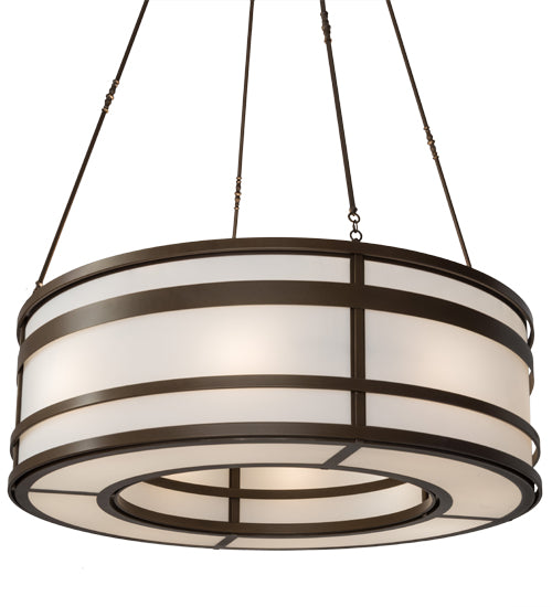 Meyda Lighting Sargent 72" 16-Light Tyler Bronze Pendant Light With White Statuario Idalight Shade Glass