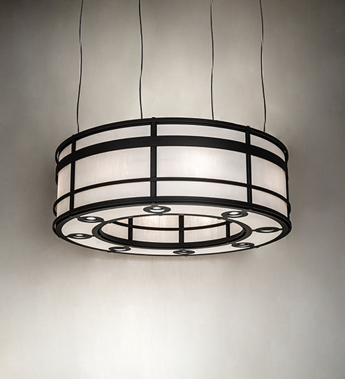 Meyda Lighting Sargent 72" 24-Light Old Wrought Iron Pendant Light With White Angelwing Idalight Shade
