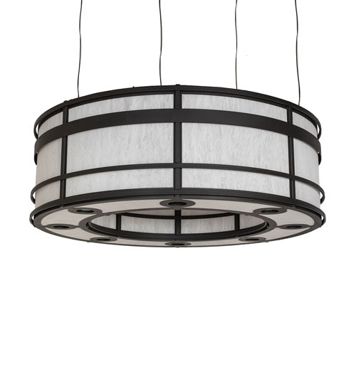 Meyda Lighting Sargent 72" 24-Light Old Wrought Iron Pendant Light With White Angelwing Idalight Shade