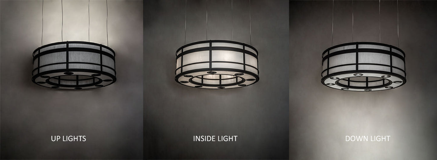 Meyda Lighting Sargent 72" 24-Light Old Wrought Iron Pendant Light With White Angelwing Idalight Shade