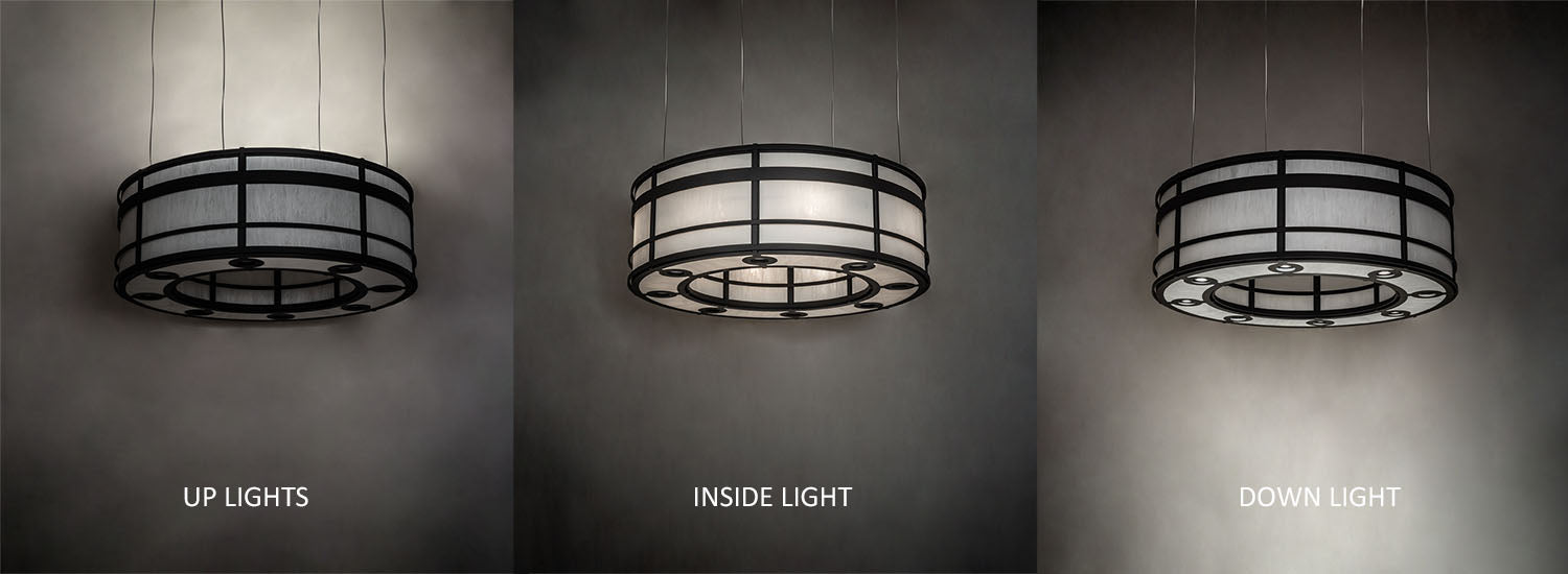Meyda Lighting Sargent 72" 24-Light Old Wrought Iron Pendant Light With White Angelwing Idalight Shade