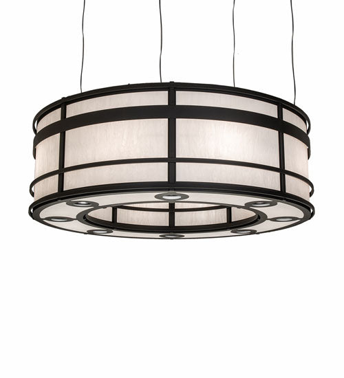 Meyda Lighting Sargent 72" 24-Light Old Wrought Iron Pendant Light With White Angelwing Idalight Shade