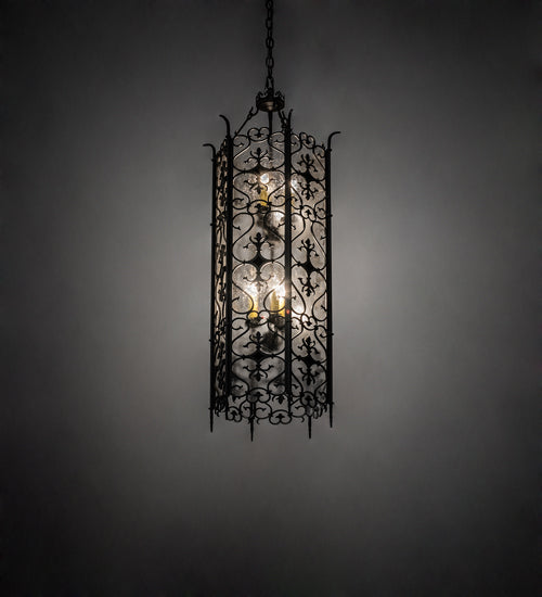 Meyda Lighting Saskia 18" 6-Light Hand Rubbed Iron Pendant Light With Rainstone Idalight & Black Glass Shade