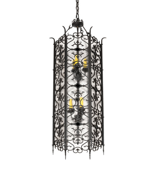 Meyda Lighting Saskia 18" 6-Light Hand Rubbed Iron Pendant Light With Rainstone Idalight & Black Glass Shade