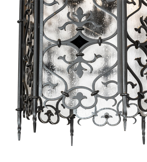 Meyda Lighting Saskia 18" 6-Light Hand Rubbed Iron Pendant Light With Rainstone Idalight & Black Glass Shade