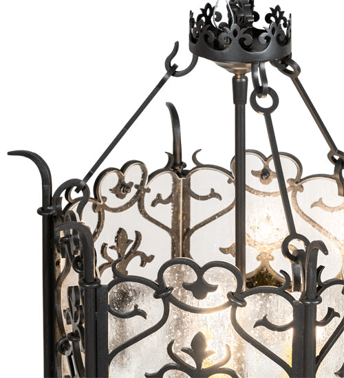 Meyda Lighting Saskia 18" 6-Light Hand Rubbed Iron Pendant Light With Rainstone Idalight & Black Glass Shade