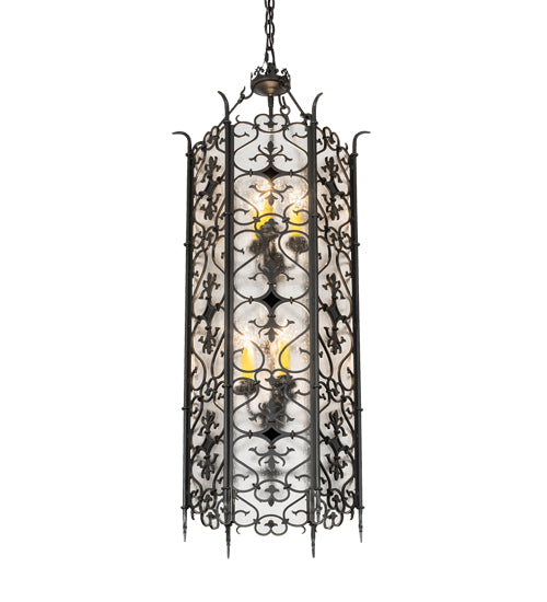 Meyda Lighting Saskia 18" 6-Light Hand Rubbed Iron Pendant Light With Rainstone Idalight & Black Glass Shade
