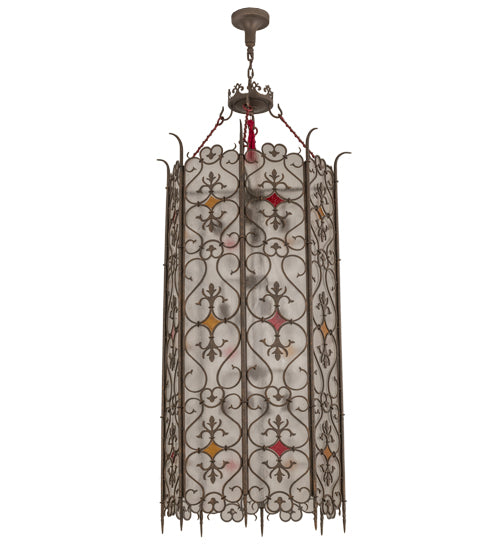 Meyda Lighting Saskia 31" 12-Light Gilded Tobacco Pendant Light With Rainstone Idalight Shade Glass