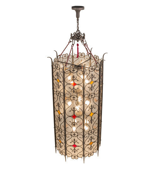 Meyda Lighting Saskia 31" 12-Light Gilded Tobacco Pendant Light With Rainstone Idalight Shade Glass