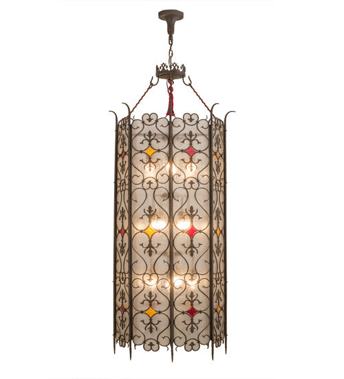 Meyda Lighting Saskia 31" 12-Light Gilded Tobacco Pendant Light With Rainstone Idalight Shade Glass