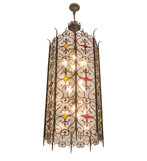 Meyda Lighting Saskia 31" 12-Light Gilded Tobacco Pendant Light With Rainstone Idalight Shade Glass
