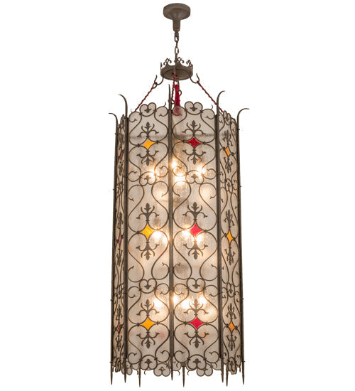 Meyda Lighting Saskia 31" 12-Light Gilded Tobacco Pendant Light With Rainstone Idalight Shade Glass