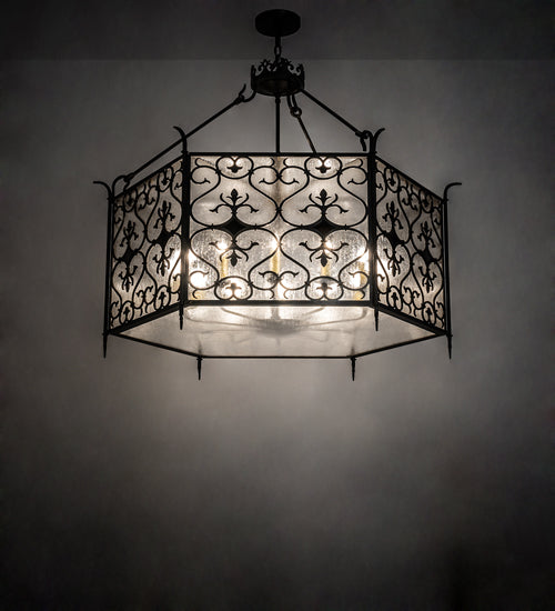 Meyda Lighting Saskia 48" 12-Light Hand Rubbed Iron Pendant Light With Clear Rainstone Idalight Shade Glass
