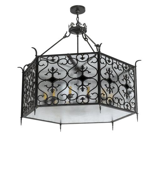 Meyda Lighting Saskia 48" 12-Light Hand Rubbed Iron Pendant Light With Clear Rainstone Idalight Shade Glass