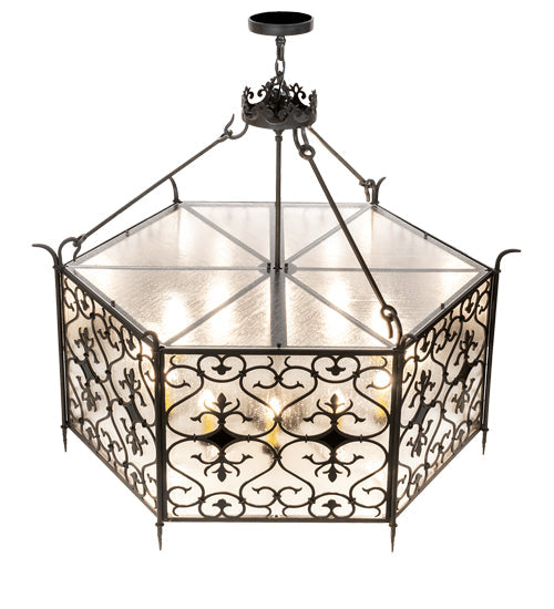 Meyda Lighting Saskia 48" 12-Light Hand Rubbed Iron Pendant Light With Clear Rainstone Idalight Shade Glass