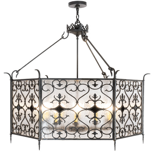 Meyda Lighting Saskia 48" 12-Light Hand Rubbed Iron Pendant Light With Clear Rainstone Idalight Shade Glass