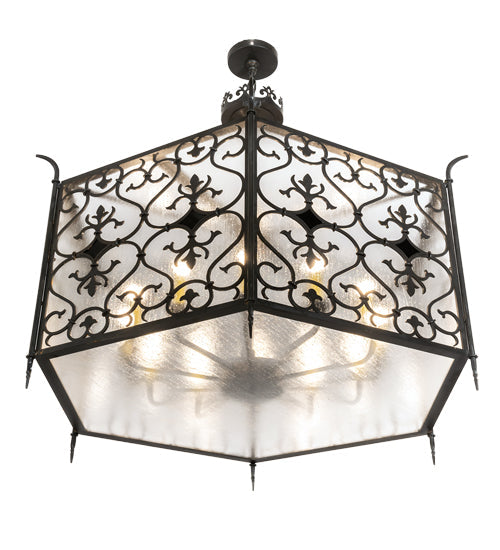 Meyda Lighting Saskia 48" 12-Light Hand Rubbed Iron Pendant Light With Clear Rainstone Idalight Shade Glass