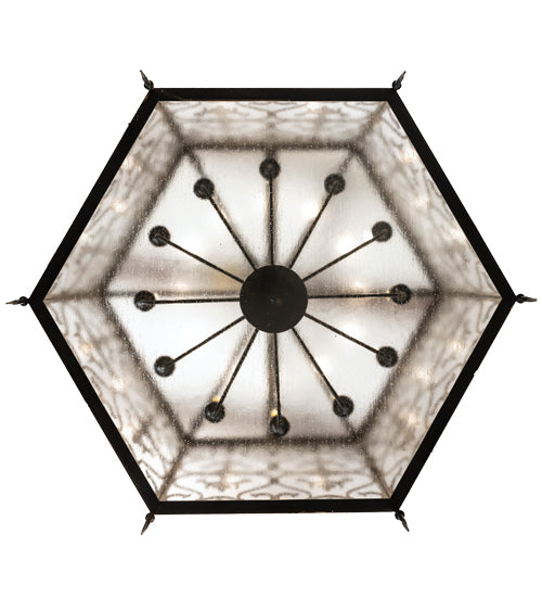 Meyda Lighting Saskia 48" 12-Light Hand Rubbed Iron Pendant Light With Clear Rainstone Idalight Shade Glass