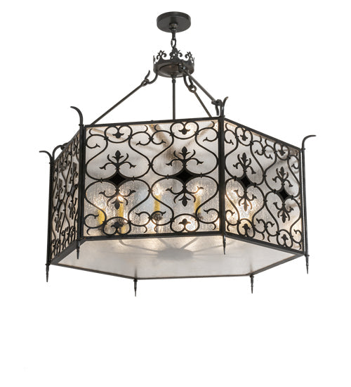 Meyda Lighting Saskia 48" 12-Light Hand Rubbed Iron Pendant Light With Clear Rainstone Idalight Shade Glass