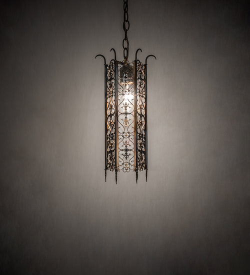 Meyda Lighting Saskia 8" Hand Rubbed Iron Mini Pendant Light With Rainstone Idalight Shade