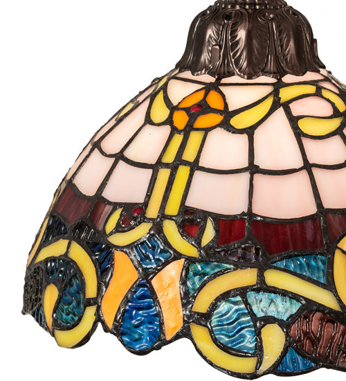 Meyda Lighting Saturday Morning 10" Mahogany Bronze Mini Pendant Light With Multi-Colored Stained Glass