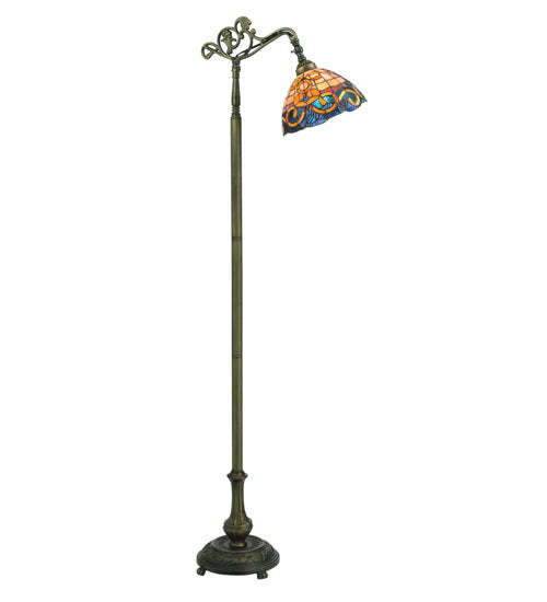 Meyda Lighting Saturday Morning 63" Antique Bridge Arm Floor Lamp With Multi-Colored Shade Glass