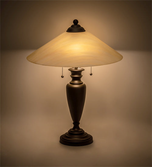 Meyda Lighting Saturn 23" 2-Light Craftsman Brown Table Lamp With Beige Iridescent Shade Glass