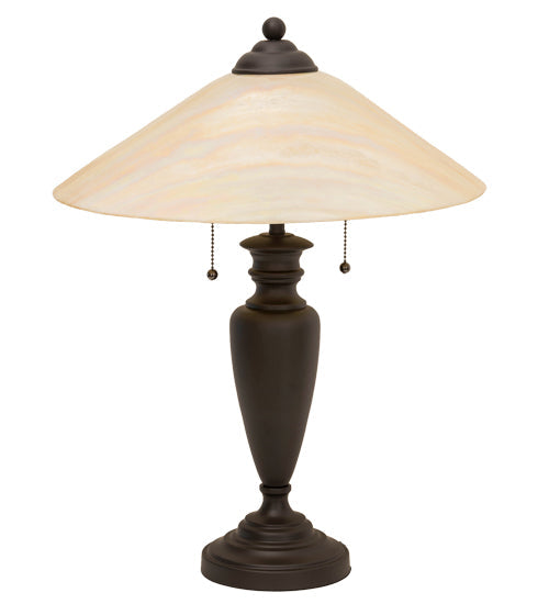 Meyda Lighting Saturn 23" 2-Light Craftsman Brown Table Lamp With Beige Iridescent Shade Glass