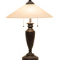 Meyda Lighting Saturn 23" 2-Light Craftsman Brown Table Lamp With Beige Iridescent Shade Glass