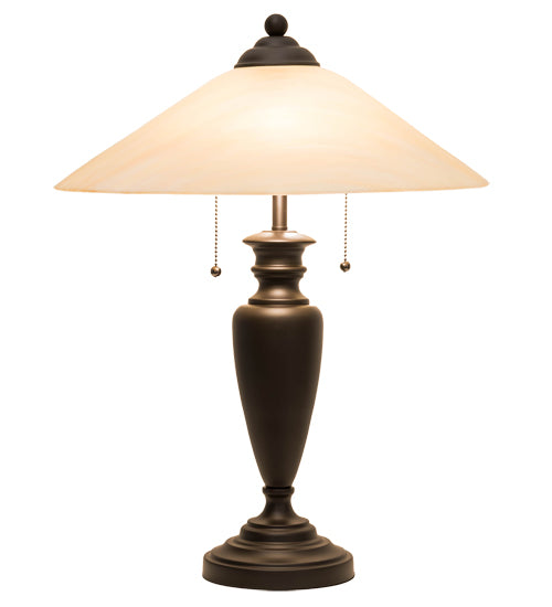 Meyda Lighting Saturn 23" 2-Light Craftsman Brown Table Lamp With Beige Iridescent Shade Glass