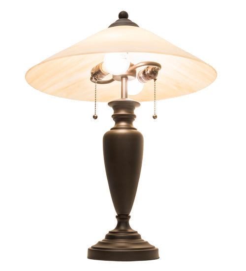 Meyda Lighting Saturn 23" 2-Light Craftsman Brown Table Lamp With Beige Iridescent Shade Glass